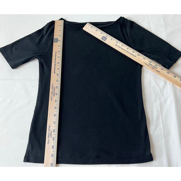 Ann Taylor Top boat neck short sleeve basic black blouse size small 100% Cotton - Picture 5 of 5